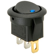 SPST Automotive Round Rocker Switch w/Blue LED 12V