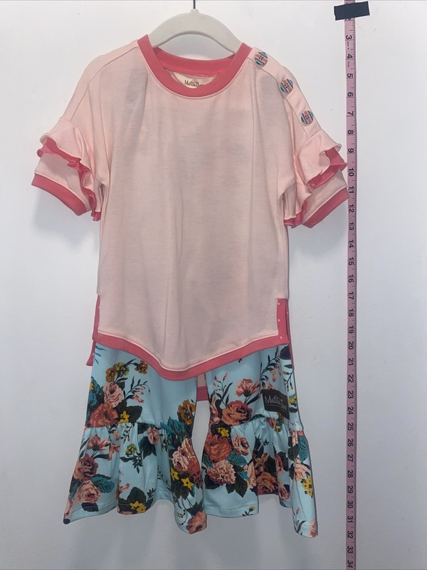 Matilda Jane Girls Size 4 T Shirt Ruffle Pants Set Pink Floral NWT