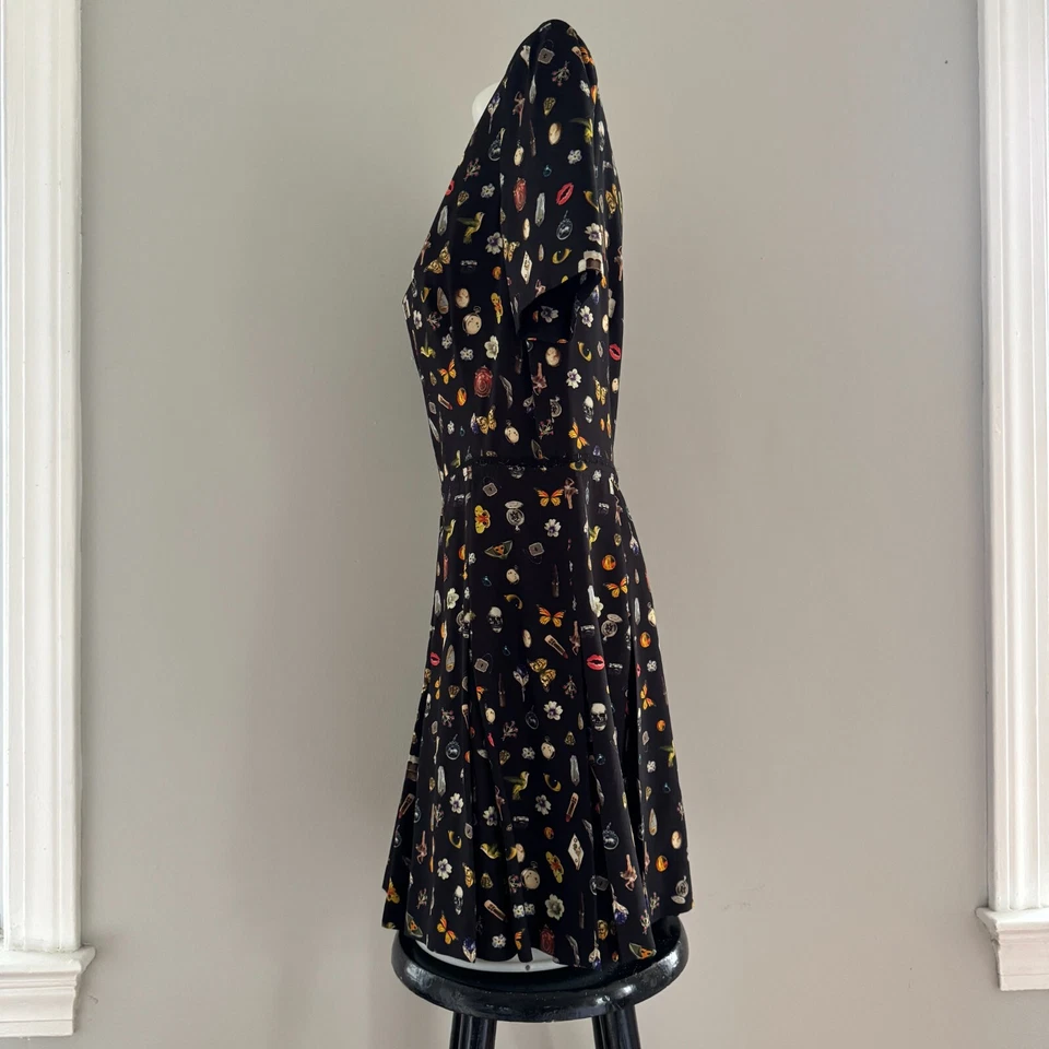 ALEXANDER MCQUEEN Black All Over Print OBSESSION Dress Sarah Burton I Spy 46 - Image 4 of 4