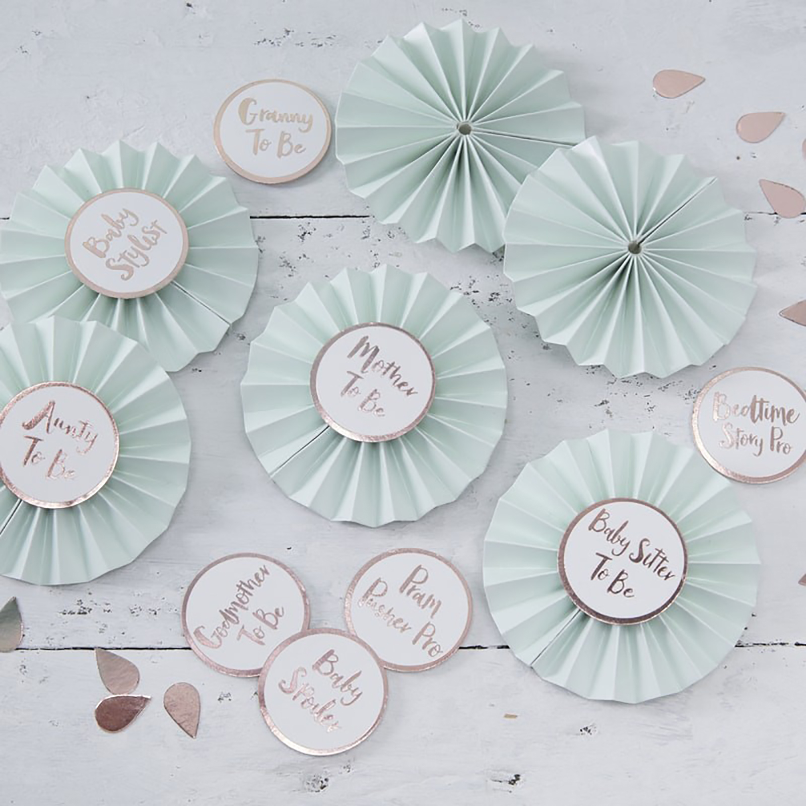 BABY SHOWER BADGES Rose Gold / Mint Gender Neutral Baby Shower Mum to Be Badge