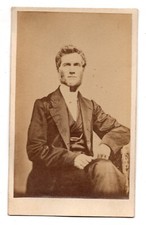 Antique CDV Circa 1860s F. P. Sanborn Handsome Bearded Man In Suit Lowell
