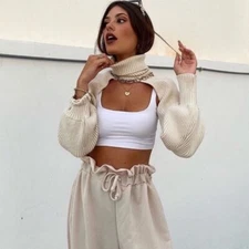 ZARA Women’s ECRU KNIT ARM WARMER SWEATER SIZE Medium Bloggers Fave