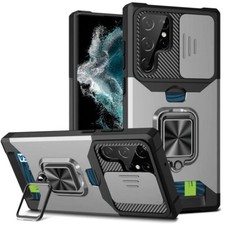 Multi-Functional Card Magnetic Ring Stand Camera Case Silver For Samsung S23
