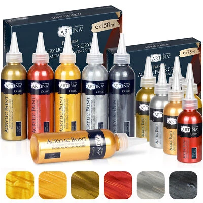 6er Set Metallic Acrylfarben Malfarben Acryl Farben Acrylfarbe Künstler Malfarbe