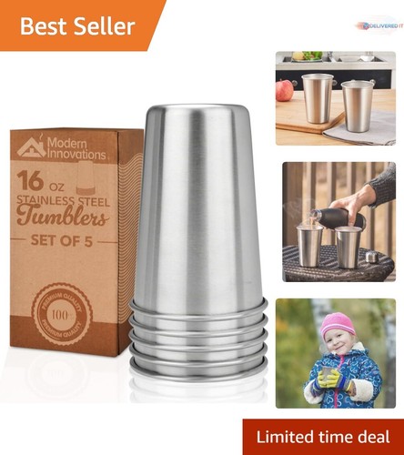 16oz Stainless Steel Pint Cups 5 Pack Stackable Tumblers Ideal for Outdoors