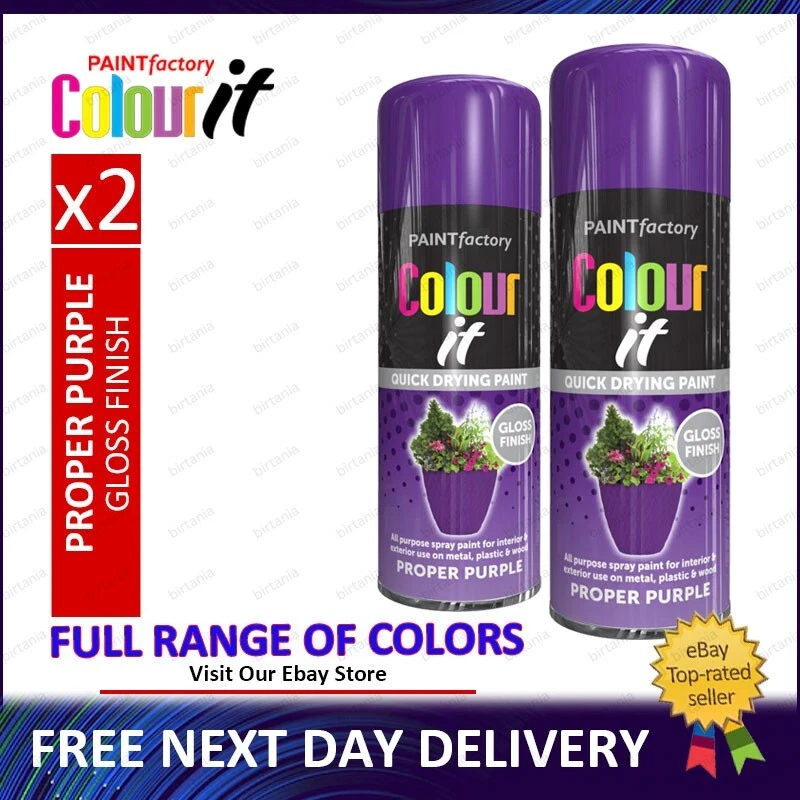 COLOUR IT, PAINT FACTORY, RAPIDE 2x All Purpose Purple Gloss Spray Paint for Can Car Bike Metal Wood Plastic250ml