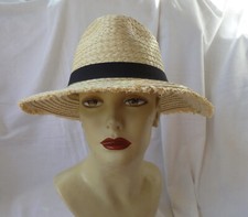 Quality Woven Paper Straw Fedora Sun Hat with Fringed Brim 58-59cms