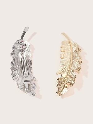 Vintage Hair Clip Feather Leaf Shape Hair accessory 2pcs Leaf Design Hair Clip Metal Feather Leaf Hair Clips  main image 2