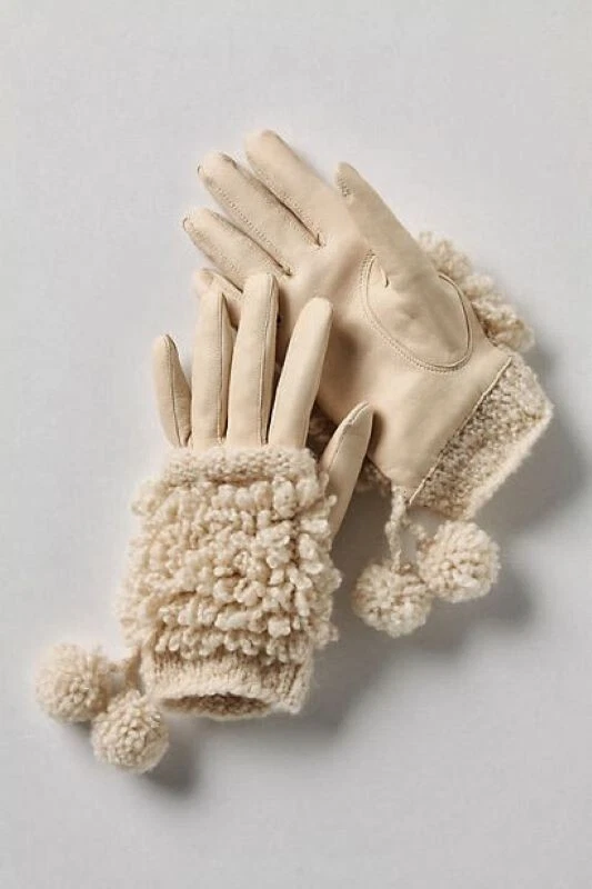 MAISON FABRE €335 Designer Cream Lamb Leather & Cashmere Gloves Size 7.5 BNWT