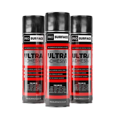 PROSURFACE 3x 500ML TRIM FIX HIGH TEMPERATURE ADHESIVE SPRAY CARPET GLUE FOR CAR VAN LINING