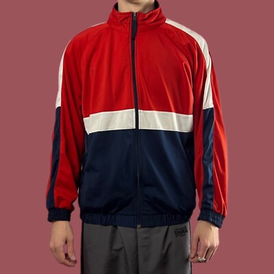 Y2K Evolution Vintage Men's Color Block Track Jacket - L Red Navy Blue Sport Top