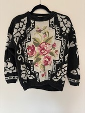 Vintage Rebecca Stone Women's Sweater Floral Cottagecore Embroidered Size Medium