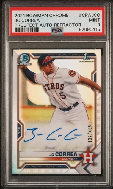 2021 BOWMAN CHROME PROSPECTS JC CORREA 1ST ROOKIE AUTO REFRACTOR /499 PSA 9