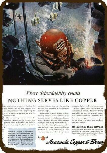 1945 Scuba Diver Welder ANACONDA Copper Vintg-Look DECORATIVE REPLICA METAL SIGN - Picture 1 of 1