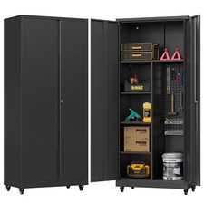 Metal Storage Cabinet with Adjustable Shelves  Locking Wheels for Home Garage