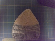 STOCKING CAP -- HAND KNIT -- OFF-WHITE AND OLIVE GREEN 