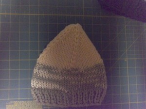 STOCKING CAP -- HAND KNIT -- OFF-WHITE AND OLIVE GREEN 