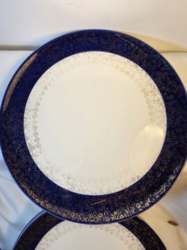 Vintage Taylor Smith Taylor Versatile China 7 Plates Colbalt Blue W/Filigree - Picture 1 of 11