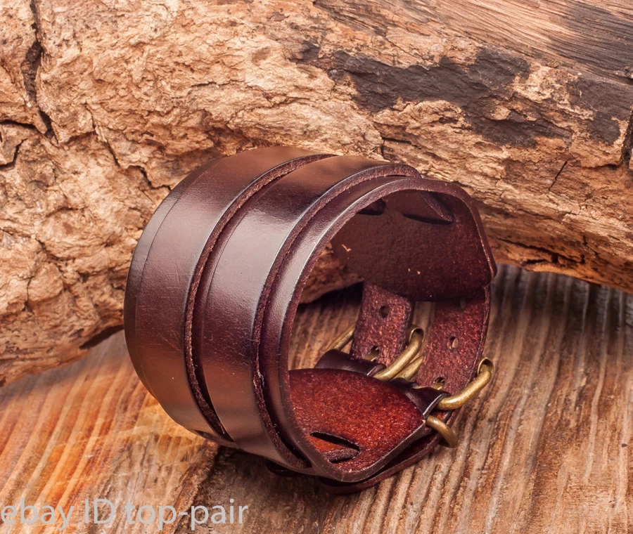 经典酷双带冲浪者复古皮革手链腕带袖口 4 色 — 第 4/4 张图片