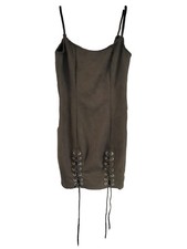 Khaki Green Faux Suede Dress Pencil Bodycon Mini Short Corset Laced Zip Size S