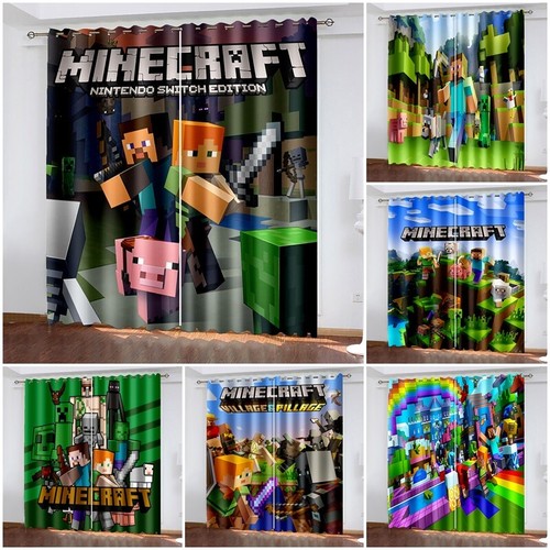 Minecraft Game Ready Made Pair Thick Blackout Curtains Thermal Ring top