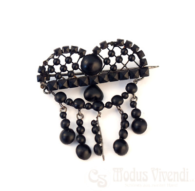 Antike Brosche Jett / Gagat * Herzbrosche *  schwarzer Trauerschmuck