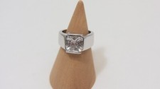 Vintage Plated Silver Ring w/ Cubic Zirconia Solitaire - Sz 6