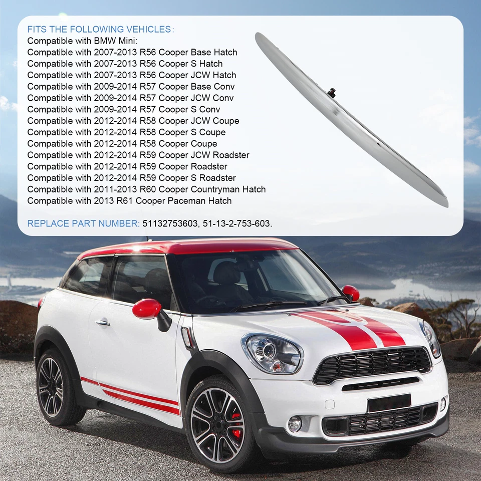 New Chrome Rear Trunk Boot Handle Grip Lid For 2007-2015 Mini Cooper 51132753603 Foto 4 de 4