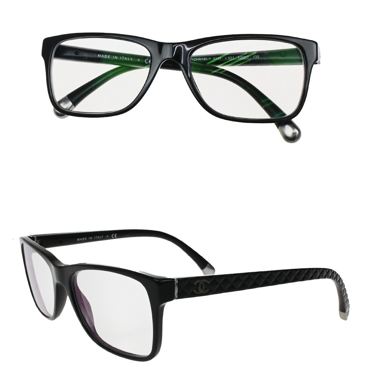 CHANEL CC Logo Matelasse Glasses Eye Wear Plastic Plastic BK  display picture 1
