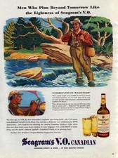 1944 Seagram's VO Whiskey Print Ad Hip Waders Stream Fishing Walkie Talkie