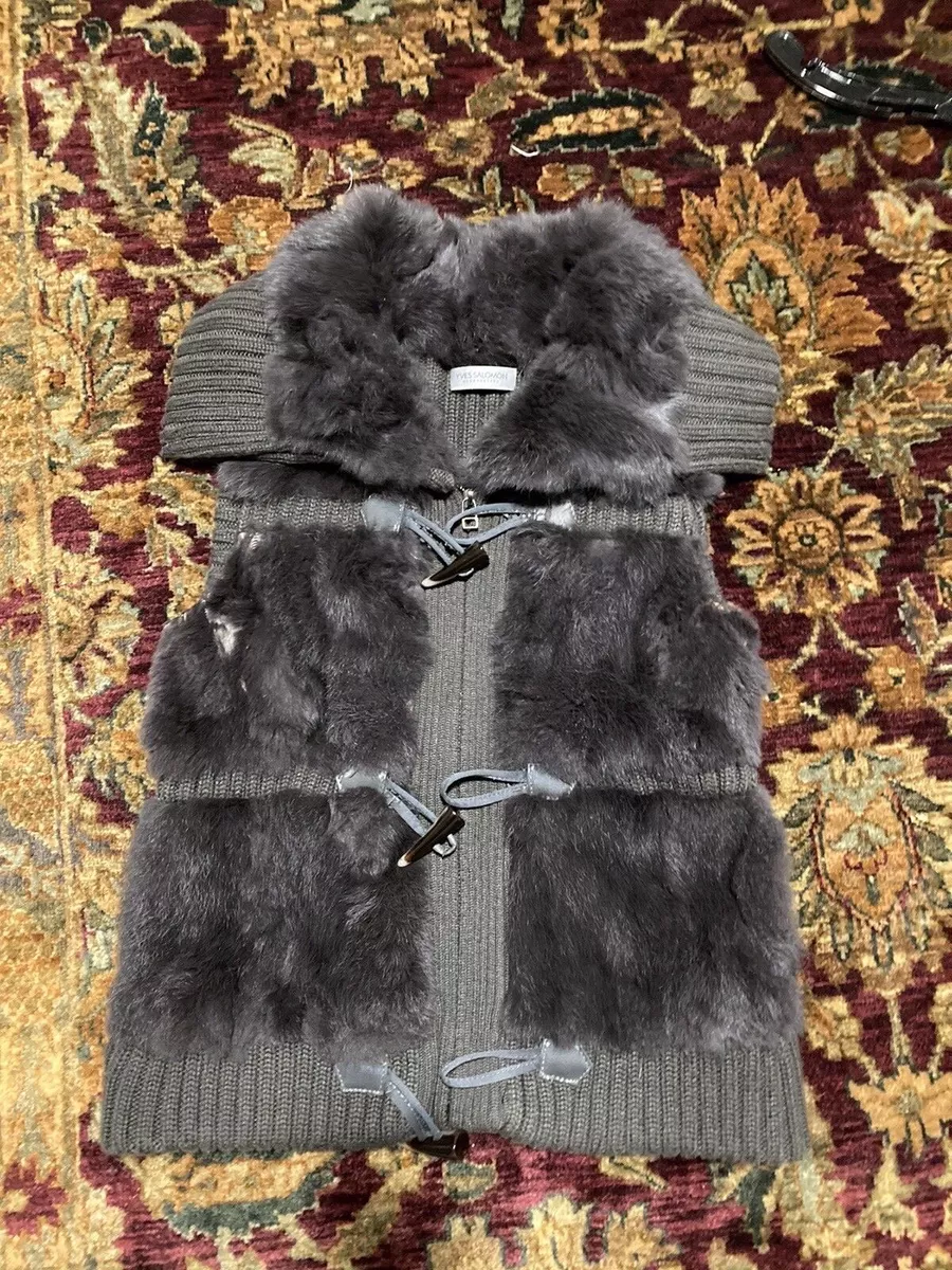 1500 super warm YVES SALOMON grey RABBIT FUR vest NR size 38 eBay