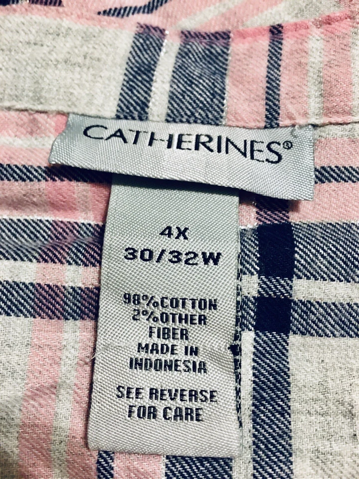 Camisa Catherines para mujer a cuadros con botones gris rosa negro plata talla 4X 30/32W Foto 4 de 4