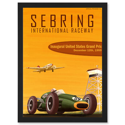 Großer Preis der Vereinigten Staaten 1959 Sebring Rennbahn Rennen gerahmter Wandbilddruck A3
