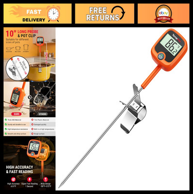 10'' Instant Read Candy Thermometer with Pot Clip & LCD - Meat, Oil, Deep Frying