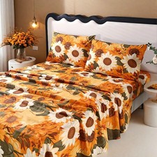 MAG 4Pcs Floral Queen Size Bed Sheets,Floral Microfiber Bedding Sheet Sets,Bo...