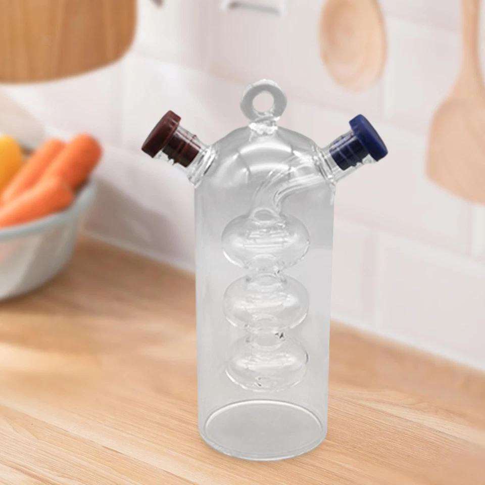 Two Spout Cruet Bottle 2 in 1 Container Cylindrical Transparent for Cooking