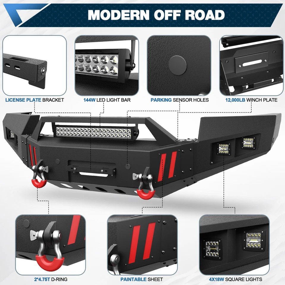 For 2011-2014 GMC Sierra 2500 3500HD Front or Rear Bumper with Winch LED Lights  Foto 4 de 4