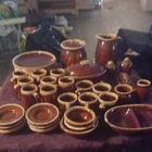 Hull Brown Drip Glaze Ceramic Dinner Set Plates Mugs Butter Salt Pepper Vintage