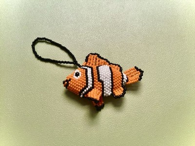 Handmade Beaded Clownfish Keychain - Orange And White Fish Charm Gift