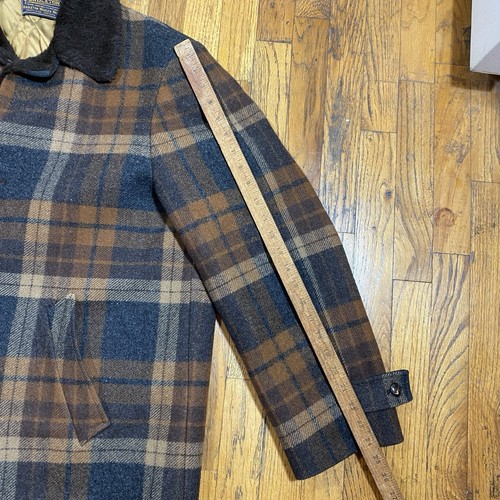 Vintage Pendleton Jacket Brown Plaid Wool USA 50s Car Coat Large Faux Fur Collar - Picture 16 of 23