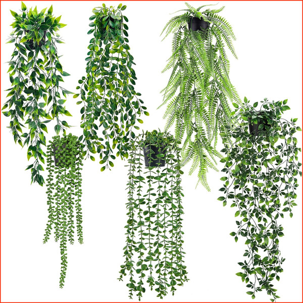 Kunstpflanze 6 StüCk HäNgepflanze KüNstlich Fake Plant FüR Wohnzimmer Wanddeko-image