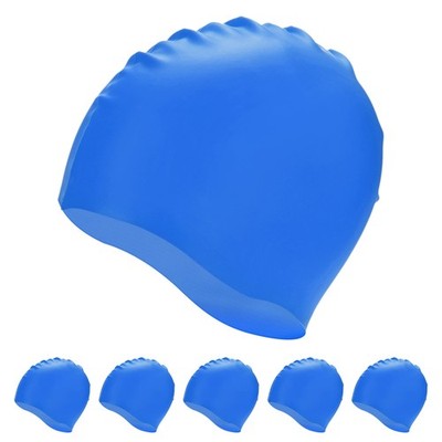 6-Pack Silicone Unisex Waterproof Swim Cap [Dark Blue]