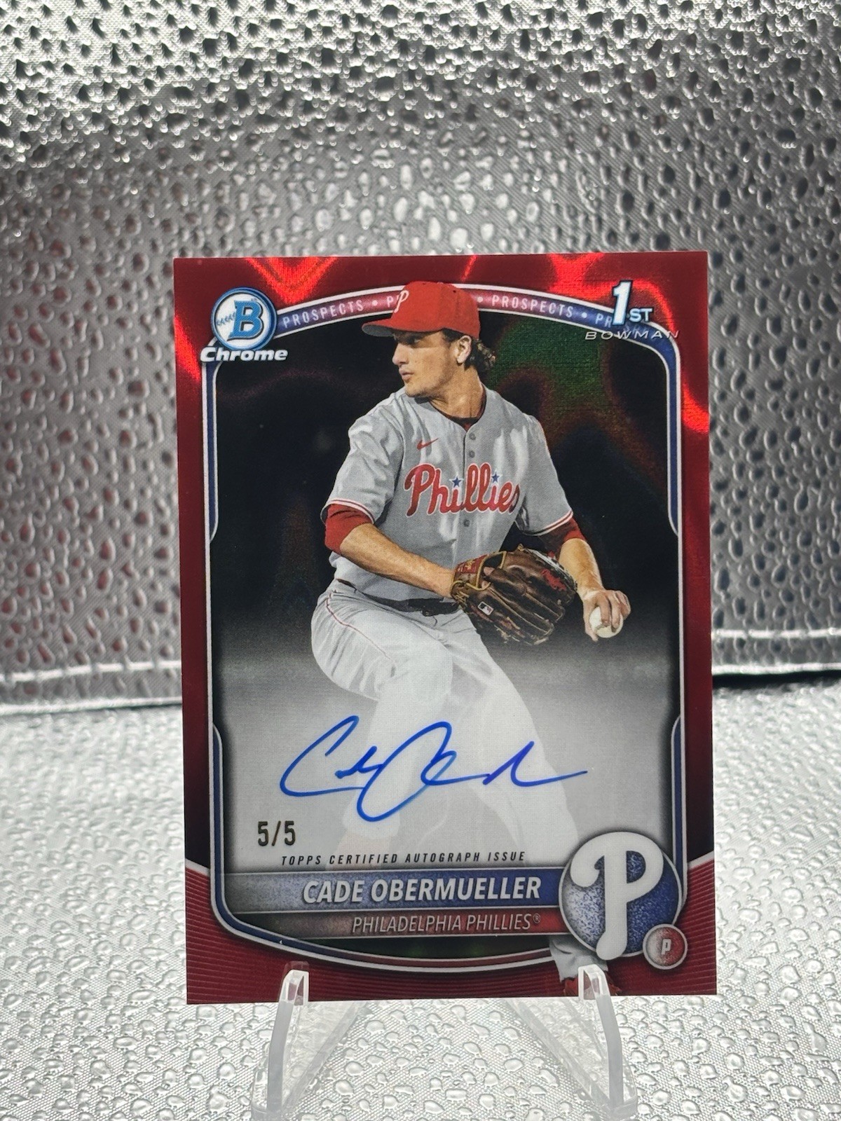 2025 Bowman Draft Cade Obermueller 1st Bowman Chrome Red Lava Auto 5/5 Phillies