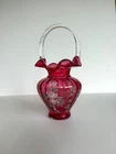 Fenton Legacy Collection Cranberry Bill Fenton 10" Basket Hand Painted and Signe