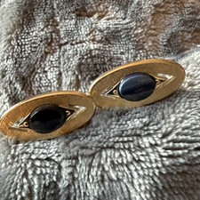 Vintage Swank Onyx Brushed Finish White Gold Plated Cuff Links Long Oval