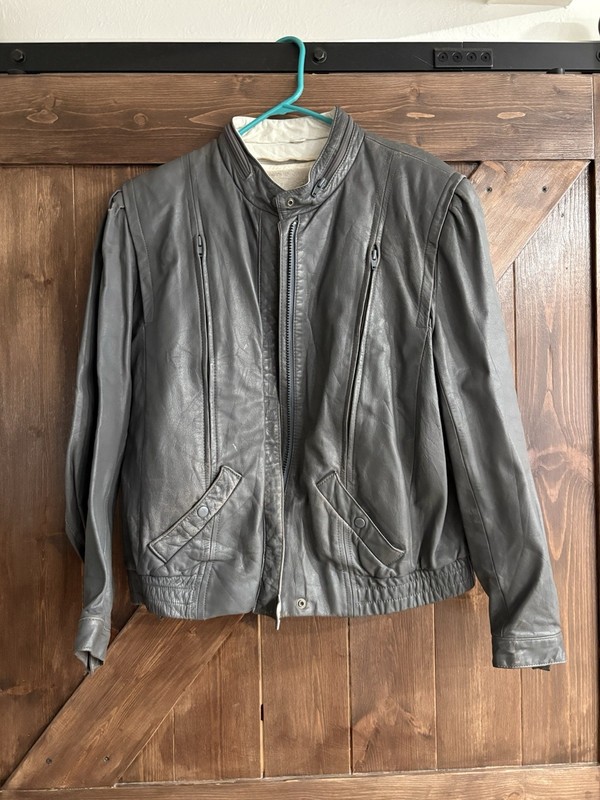 Berman’s Size 14 Woman’s Leather Bomber Jacket - Grey Slightly DAMAGED 