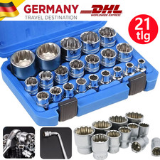 21tlg 1/2" Steckschlüssel Vielzahn Nuss Satz 8-36mm Stecknuss für 6 und 12 Kant