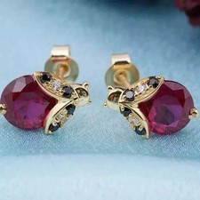 2.50Ct Round Cut Lab-Created Pink Ruby Bee Stud Earrings 14k Yellow Gold Plated