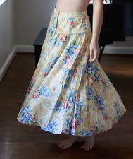 Vintage Bushwhacker 14 Full Skirt 100 Cotton Floral Yellow Cottage