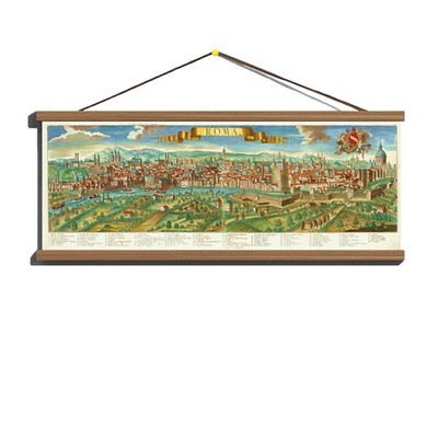 Antique 1740 Panoramic Map Town View of Rome; Canvas Magnetic Wooden Hanger